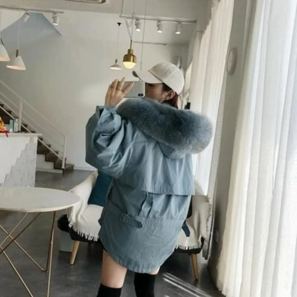 Women's Winter Casual Thick Warm Parka With Rabbit Fur