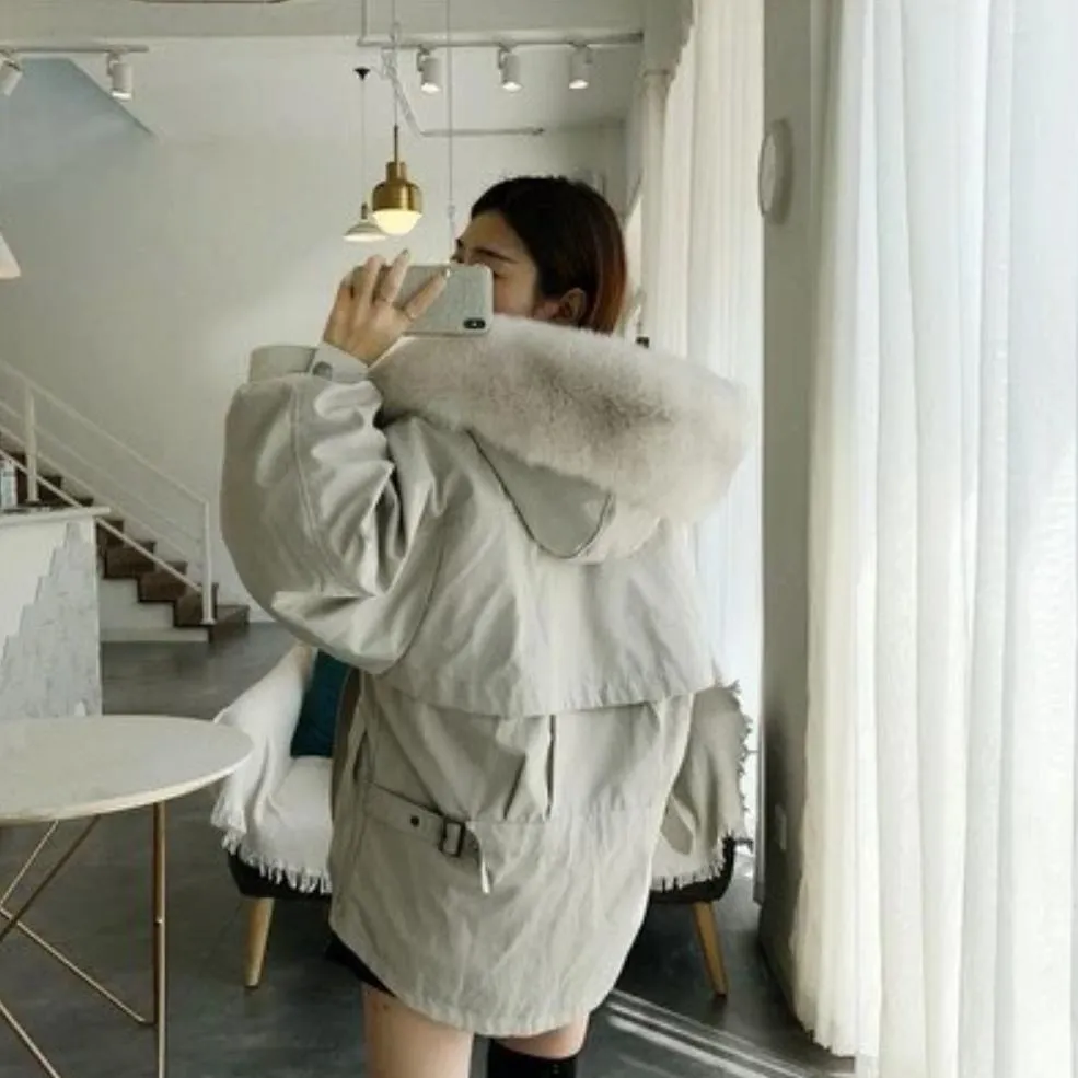 Women's Winter Casual Thick Warm Parka With Rabbit Fur