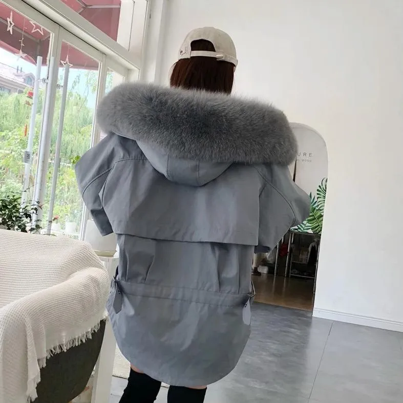 Women's Winter Casual Thick Warm Parka With Rabbit Fur
