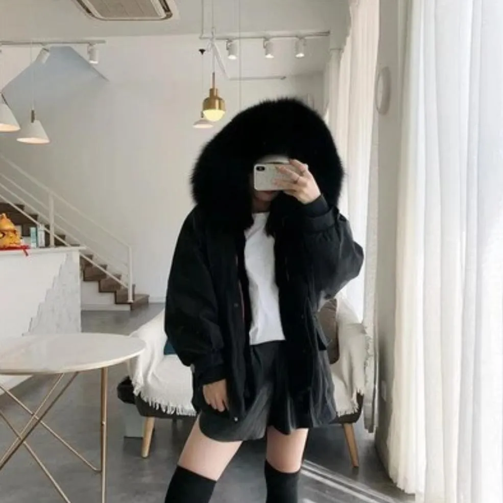 Women's Winter Casual Thick Warm Parka With Rabbit Fur